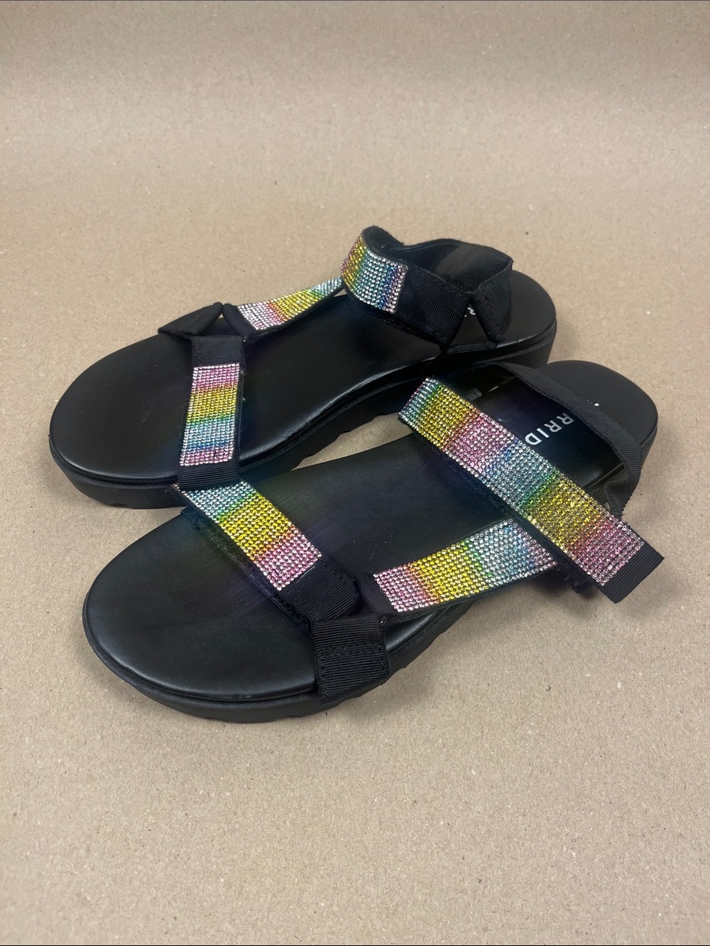Torrid Celebrate Love Rainbow Rhinestone Sport Sandal Black 9WW Y2K Festival